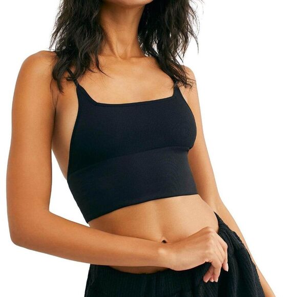 Free People Andi Seamless Bralette Black Size Medium/Large NWT - Picture 1 of 7